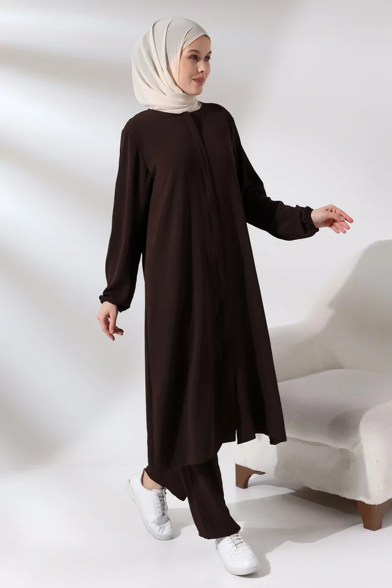 ايهفان Ikhwan Women's Hajj and Umrah Outfit Afghan Double Set Dark Brown