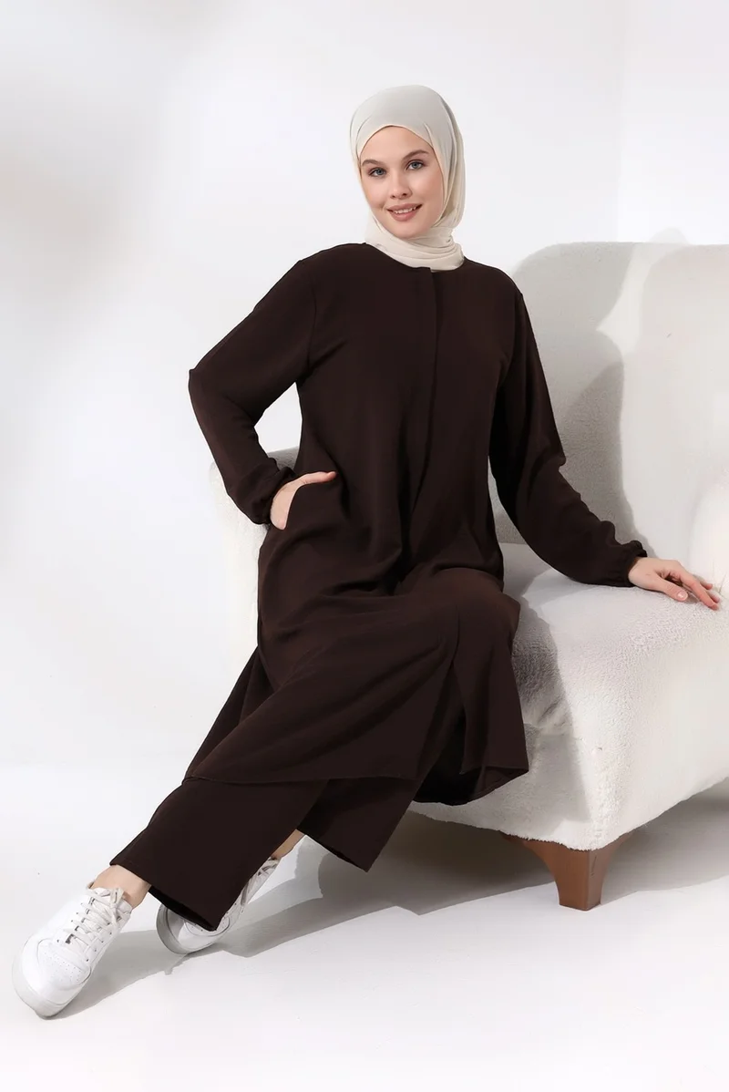 ايهفان Ikhwan Women's Hajj and Umrah Outfit Afghan Double Set Dark Brown