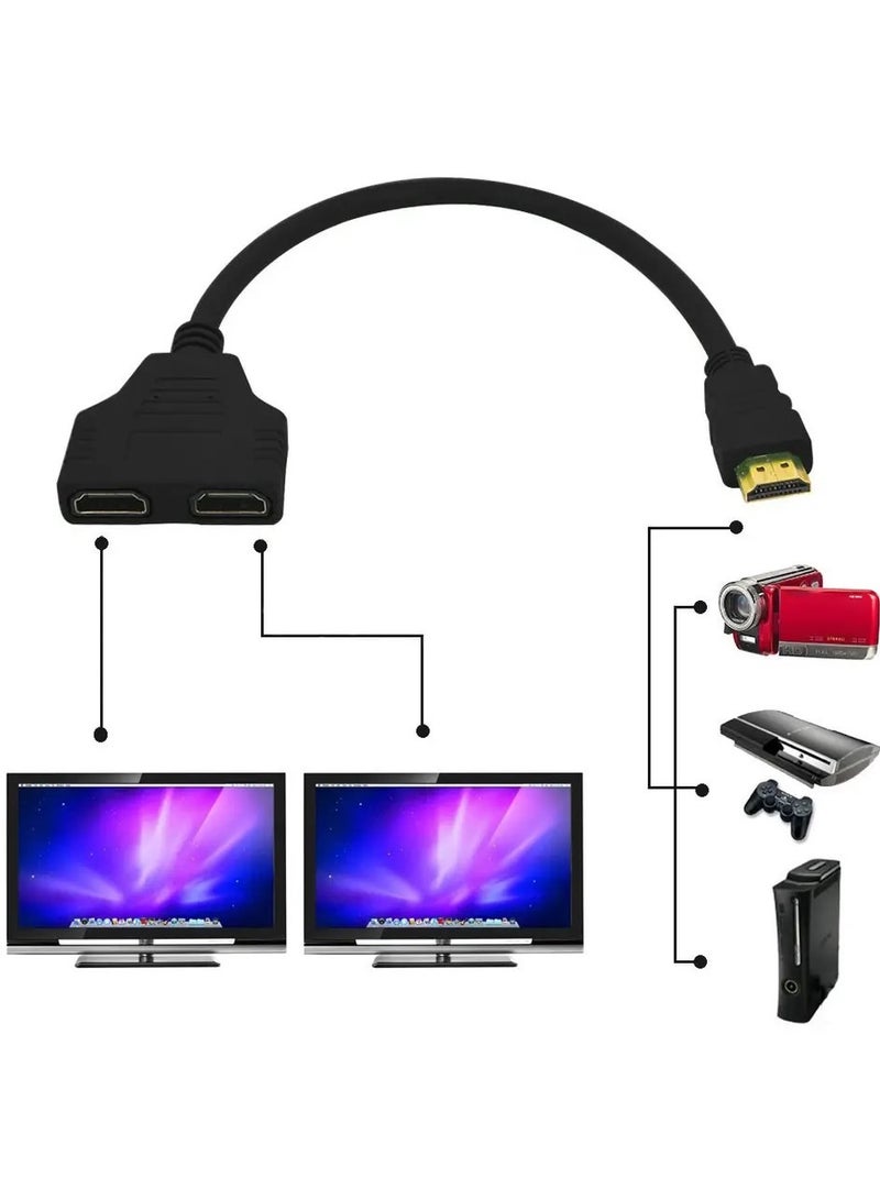 1/2 HDMI Splitter 1 In 2 HDMI Adapter Cable For PC DVD TV HDTV - Image 1