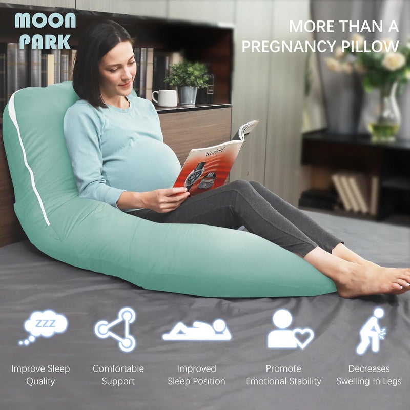 MOON PARK وسادة الحمل للنوم من MOON PARK - وسادة حمل كاملة الجسم على شكل حرف U مع غطاء قابل للإزالة - دعم للظهر والساقين والبطن والوركين - 57 بوصة - فيروزي - غطاء تبريد - Image 4