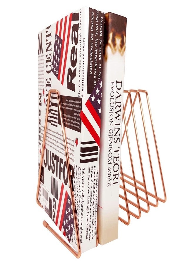 JIARI Decorative Book Organizer Magazine Holder, Desktop File Sorter Organizer Bookshelf Bookends Book End, Telescopic Metal Bookend 7 Section (Rose Gold) - Image 2