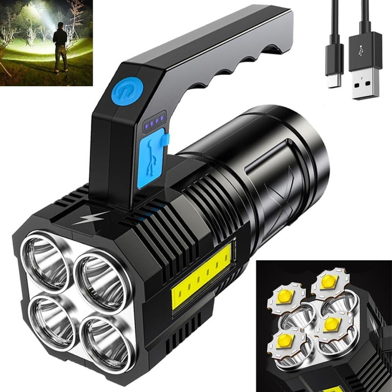 Zipron Zipron LED Flashlight USB Rechargeable High Lumens Tactical Light with Sidelight 4X LED Zoomable Handheld Super Brightest Flashlights Portable Torch for Outdoor Camping Emergency Lantern  - Image 1