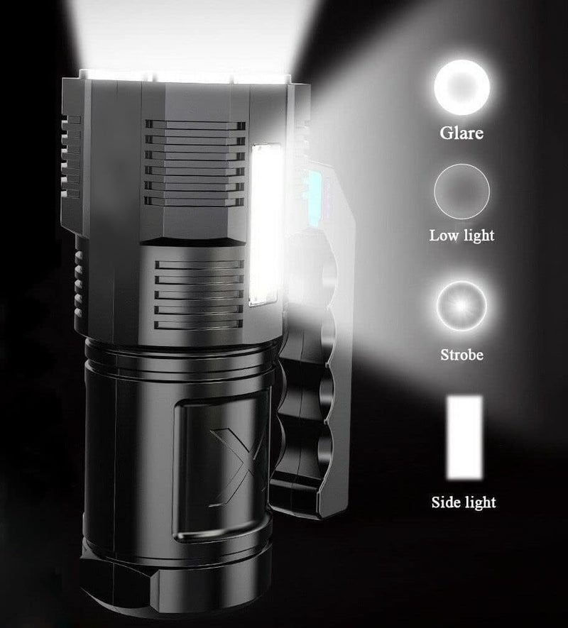 Zipron Zipron LED Flashlight USB Rechargeable High Lumens Tactical Light with Sidelight 4X LED Zoomable Handheld Super Brightest Flashlights Portable Torch for Outdoor Camping Emergency Lantern  - Image 3