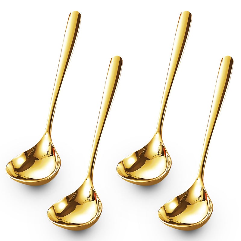 Comicfs 4 Pack Small Soup Ladles Sauce ladles SUS 304 Stainless Steel Small Serving Ladle Gravy Soup Spoon Ladles 8Inch Gold