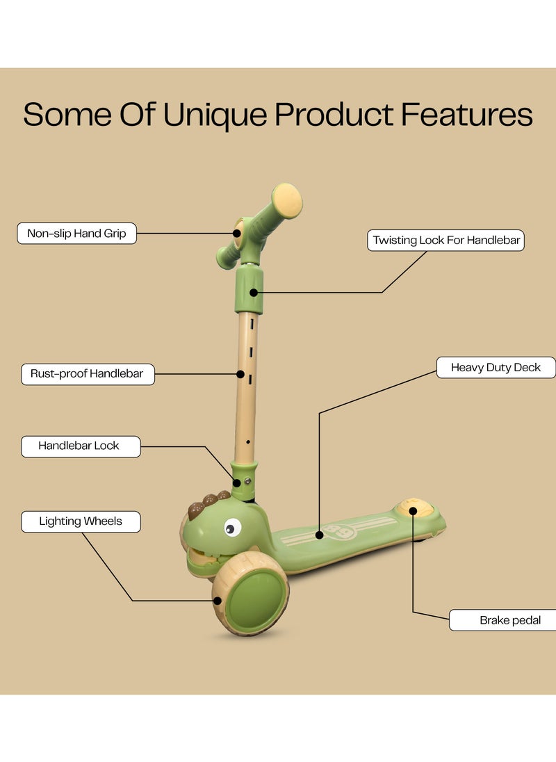 HOCC - Snuggle Buggy Foldable Baby Scooter with Adjustable Height (3 Levels) - Green - Image 1