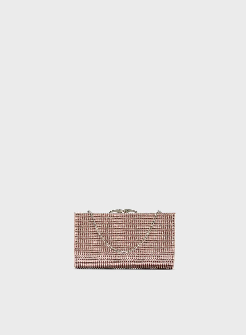 QUIZ Pink Jewel Clip Frame Bag