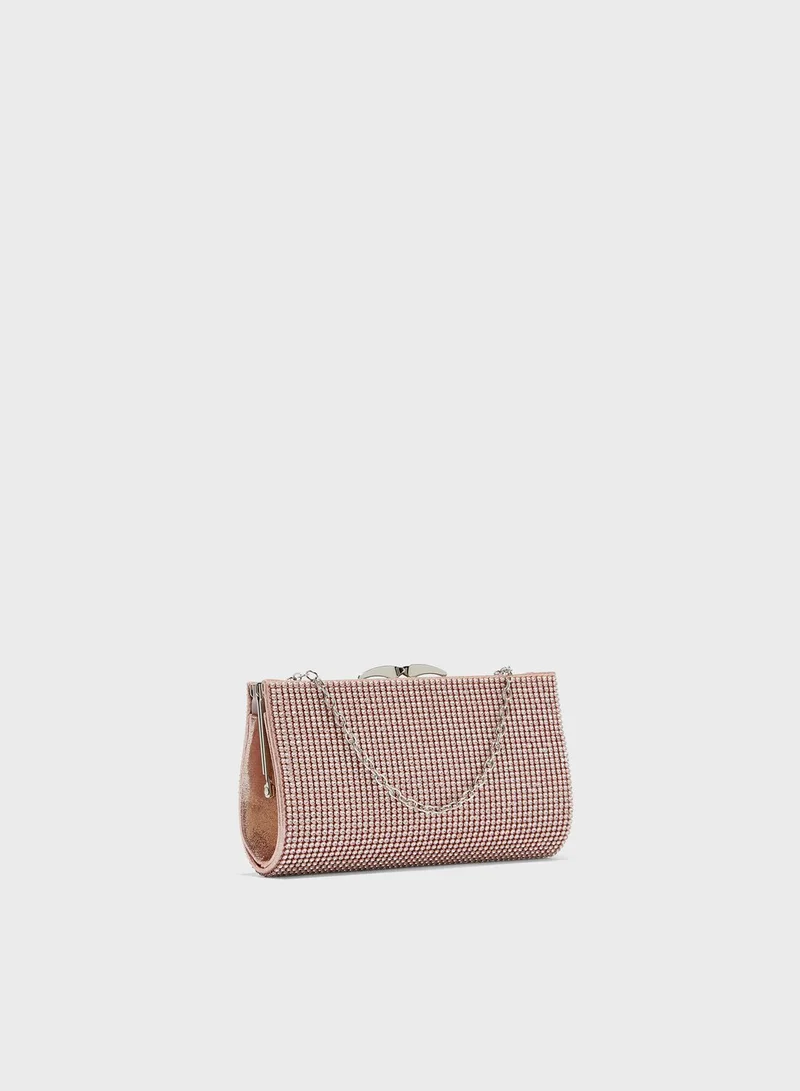 QUIZ Pink Jewel Clip Frame Bag