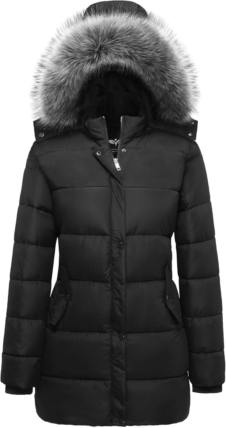 GGleaf Women's Winter Thicken Puffer Coat Warm Snow Jacket with Fur Removable Hood - Image 1