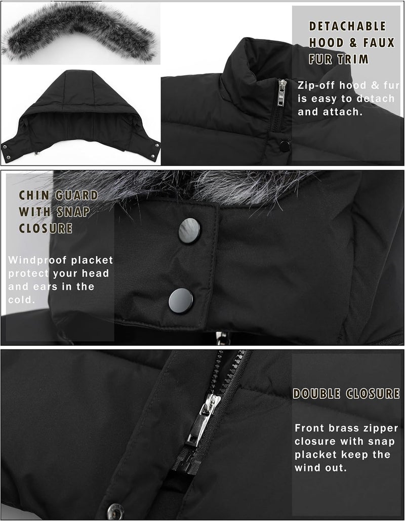 GGleaf Women's Winter Thicken Puffer Coat Warm Snow Jacket with Fur Removable Hood - Image 4