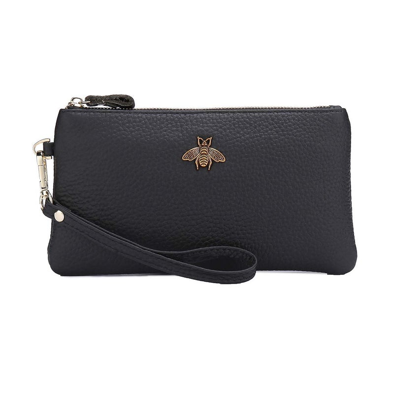 imeetu Women's Wristlet Clutch Purse Leather Cell Phone Wallet Handbag with Wrist Strap (Black) - Image 1