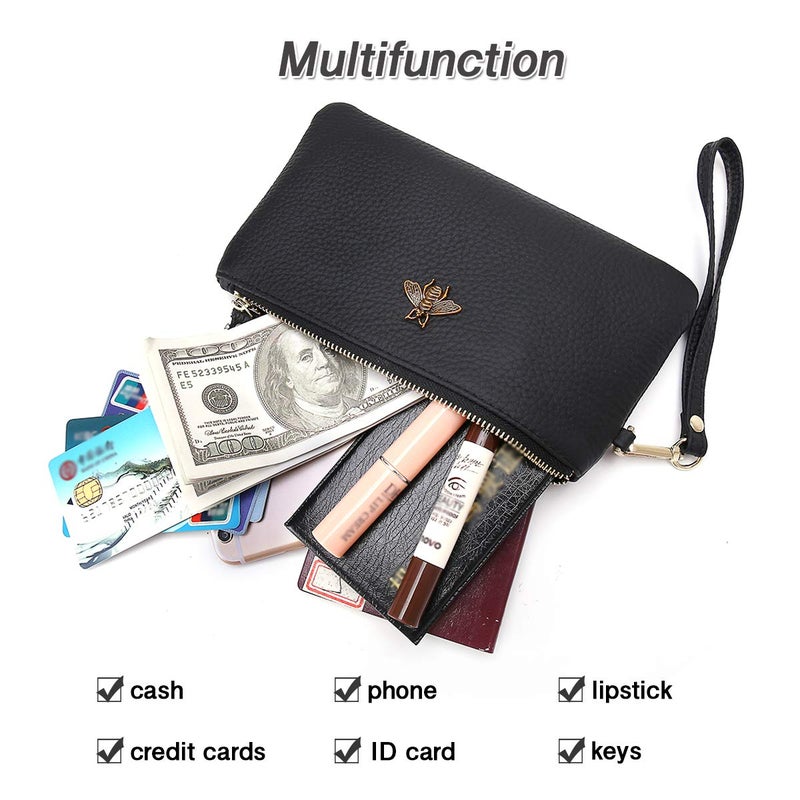 imeetu Women's Wristlet Clutch Purse Leather Cell Phone Wallet Handbag with Wrist Strap (Black) - Image 2