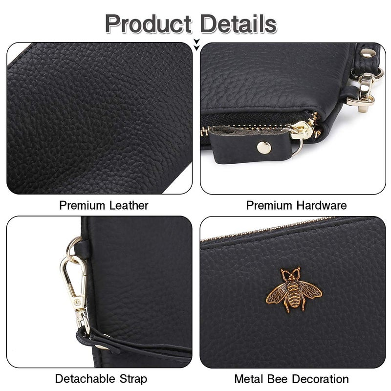 imeetu Women's Wristlet Clutch Purse Leather Cell Phone Wallet Handbag with Wrist Strap (Black) - Image 4