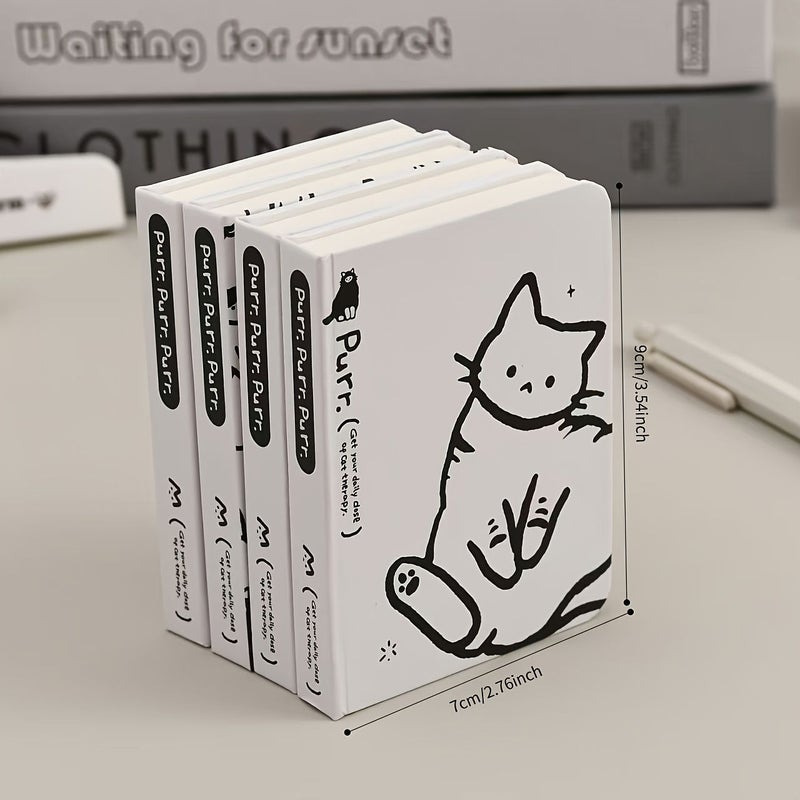 Japanese Style Hand Drawn Cat Notebook 4pcs Mixed Portable Hardcover Mini - Image 3