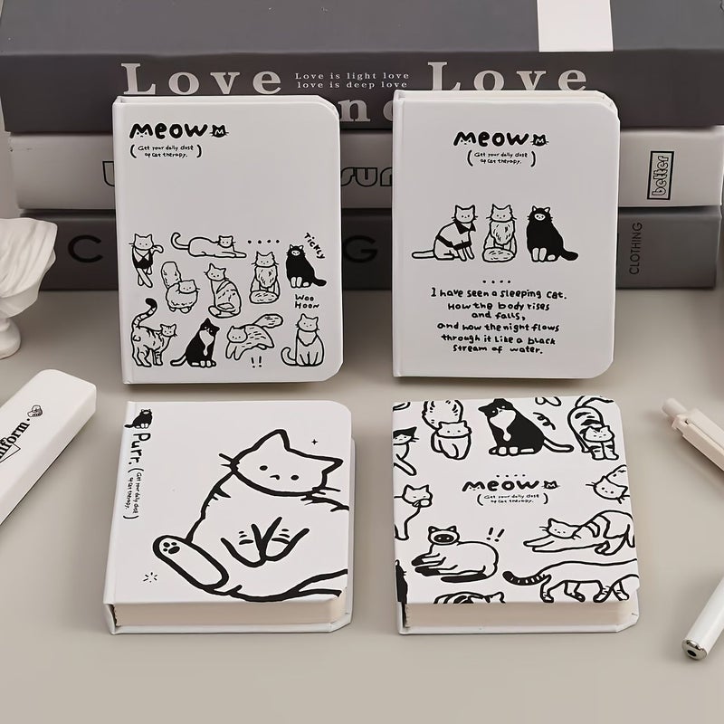 Japanese Style Hand Drawn Cat Notebook 4pcs Mixed Portable Hardcover Mini - Image 4