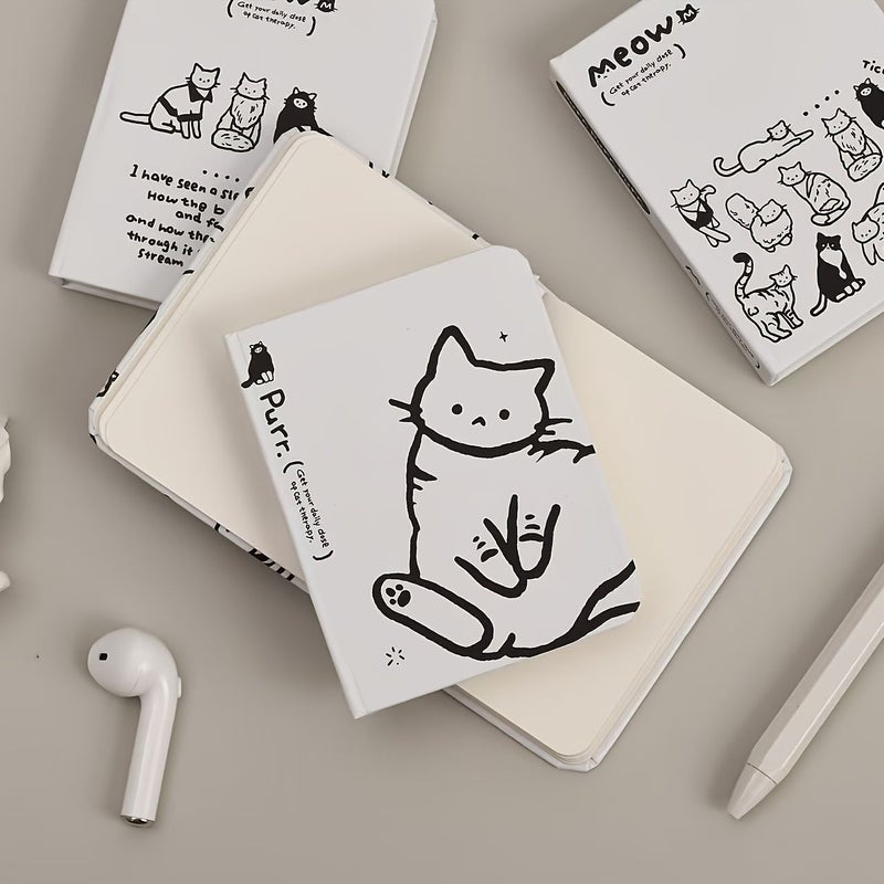 Japanese Style Hand Drawn Cat Notebook 4pcs Mixed Portable Hardcover Mini - Image 1