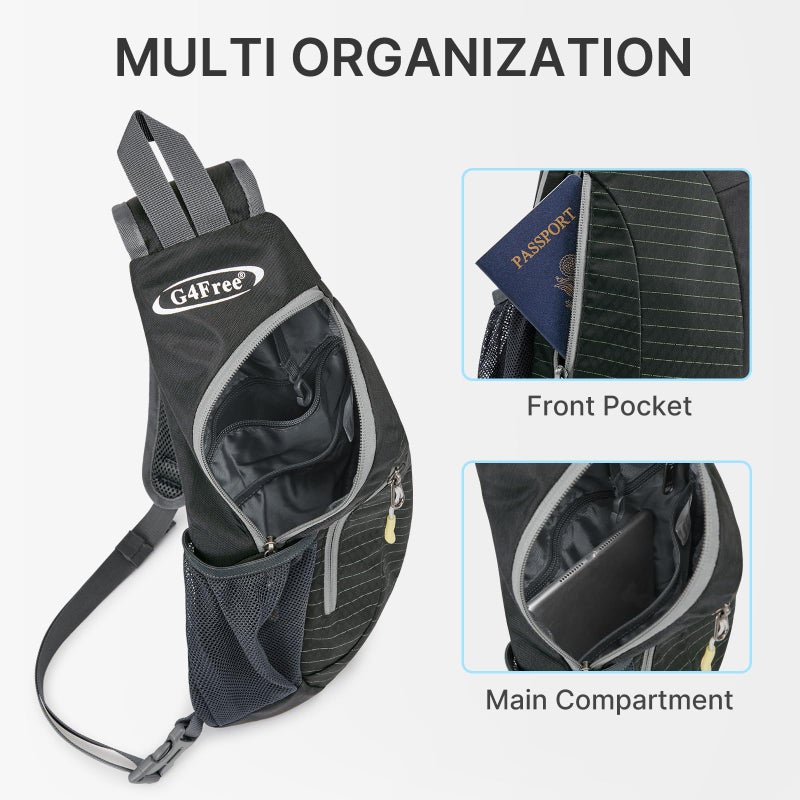 G4Free حقائب سلاينغ للرجال من G4Free حقيبة ظهر صغيرة عبر الجسم حقيبة سلاينغ على الصدر (أسود) - Image 3