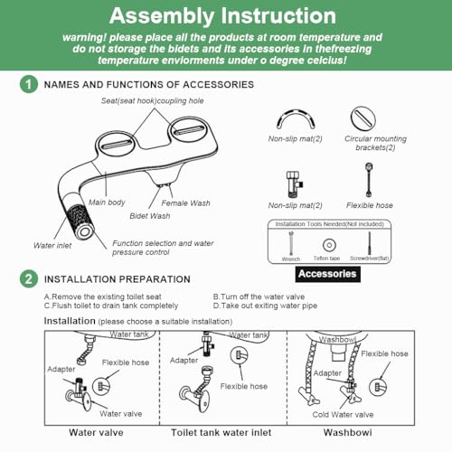HANNEA® Bidet Attachment for Toilet with Handle Bidet Jet Spray for Toilet with Dual Nozzles, Bidet Toilet Seat Water Spray Non-Electric Cleaning for Toilet Adjustable Water Pressure - Image 2