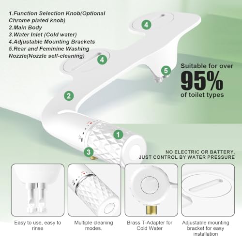 HANNEA® Bidet Attachment for Toilet with Handle Bidet Jet Spray for Toilet with Dual Nozzles, Bidet Toilet Seat Water Spray Non-Electric Cleaning for Toilet Adjustable Water Pressure - Image 5