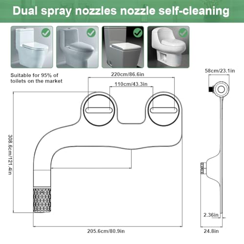 HANNEA® Bidet Attachment for Toilet with Handle Bidet Jet Spray for Toilet with Dual Nozzles, Bidet Toilet Seat Water Spray Non-Electric Cleaning for Toilet Adjustable Water Pressure - Image 3