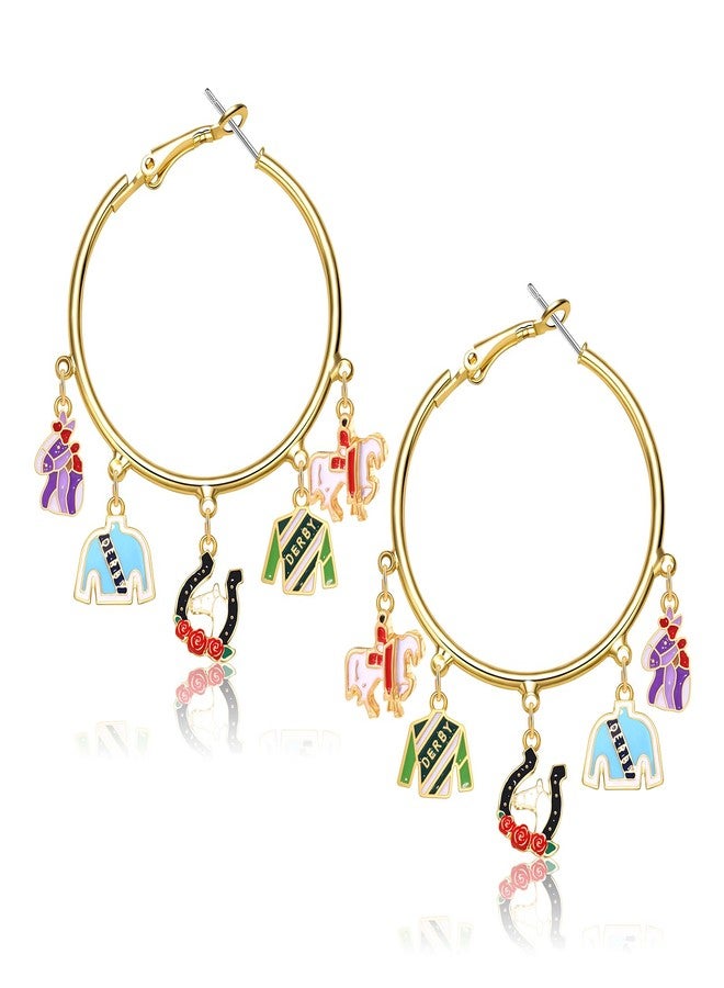 MOLOCH Derby Earrings for Women Gold Hoops Riding Suit Horseshoe Dangle Earrings Kentucky Derby Outfits Accessories - Image 1