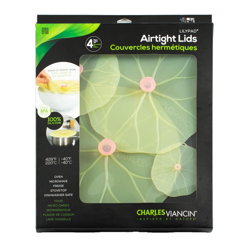 Charles Viancin  Lilypad Lid GiftBox  Set of 4 Silicone Lids for Food Storage and Cooking  1128cm  923cm  615cm  410cm  Airtight Seal on Any Smooth Rim Surface