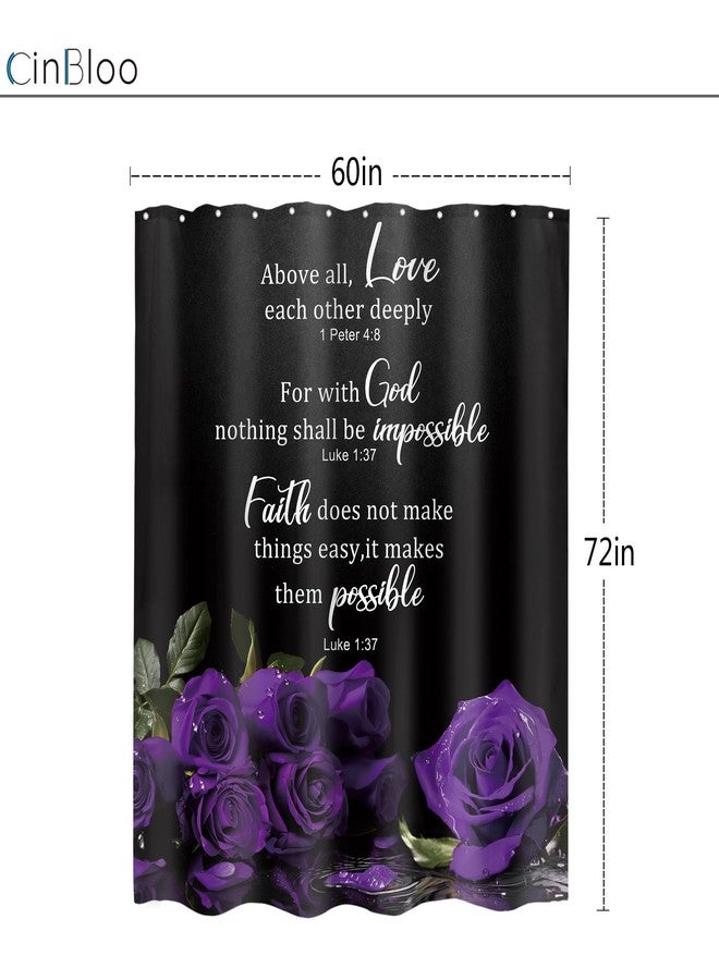 Cinbloo Purple Shower Curtain 60Wx72H Rose Floral Christian Bathroom Decor for Women Vintage Flower Bible Verse Scripture Elegant Inspirational Positive Quotes Bathroom Curtain Set with 12 Hook - Image 5