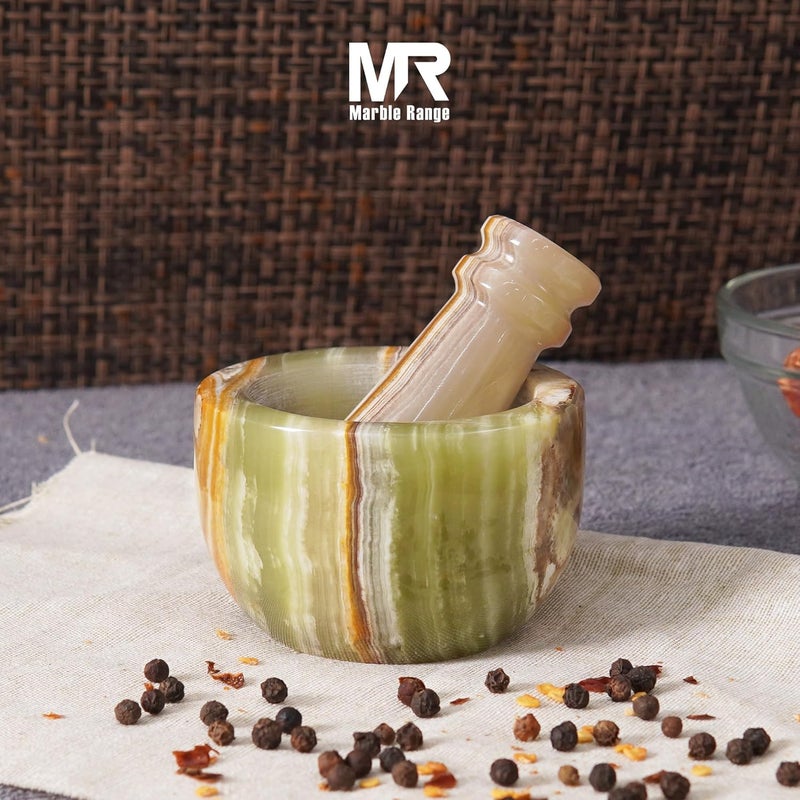 MARBLE RANGE Marble Herb & Spice Grinder 3" Inch Green Onyx Handmade – Natural Stone Mortar & Pestle Set for Garlic, Seasonings & Kitchen Use | Spice Grinder Bowl for Herbs, Guacamole & Kitchen Storage Organizer - Image 3