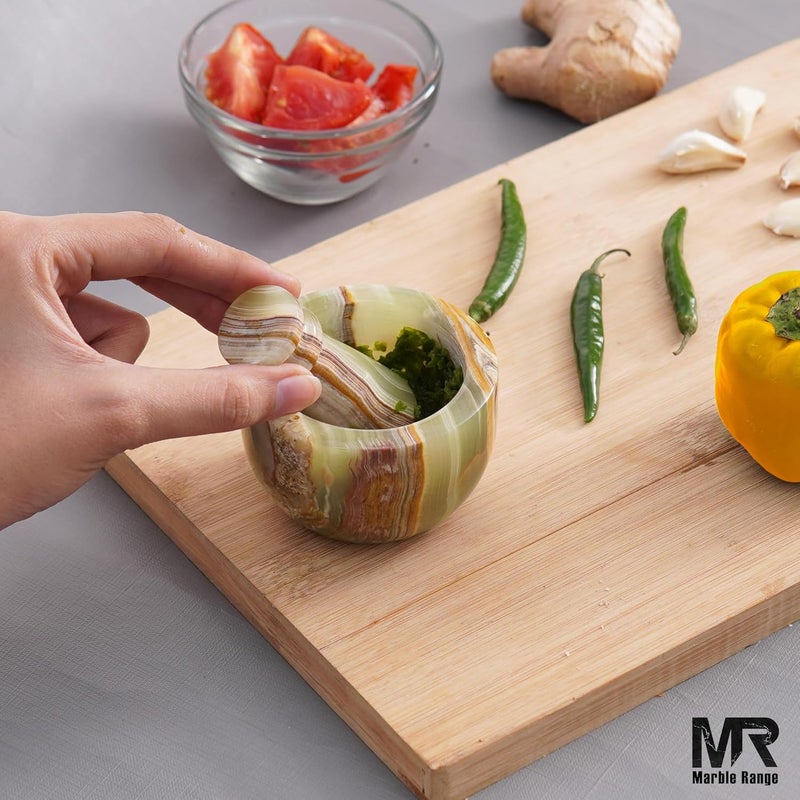 MARBLE RANGE Marble Herb & Spice Grinder 3" Inch Green Onyx Handmade – Natural Stone Mortar & Pestle Set for Garlic, Seasonings & Kitchen Use | Spice Grinder Bowl for Herbs, Guacamole & Kitchen Storage Organizer - Image 4