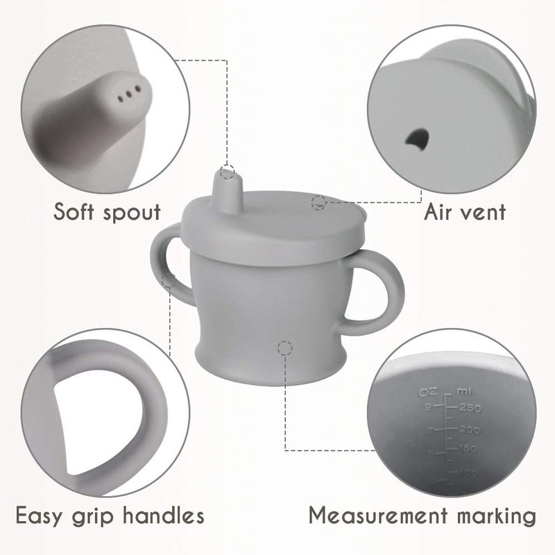 haakaa Silicone Sip-N-Snack Cup, Drop-proof Toddlers Sippy Cup & Snack Container 2-in-1, BPA Free Food Grade Silicone Cup for Baby 6 Months+, 9 Ounce (Grey) - Image 3