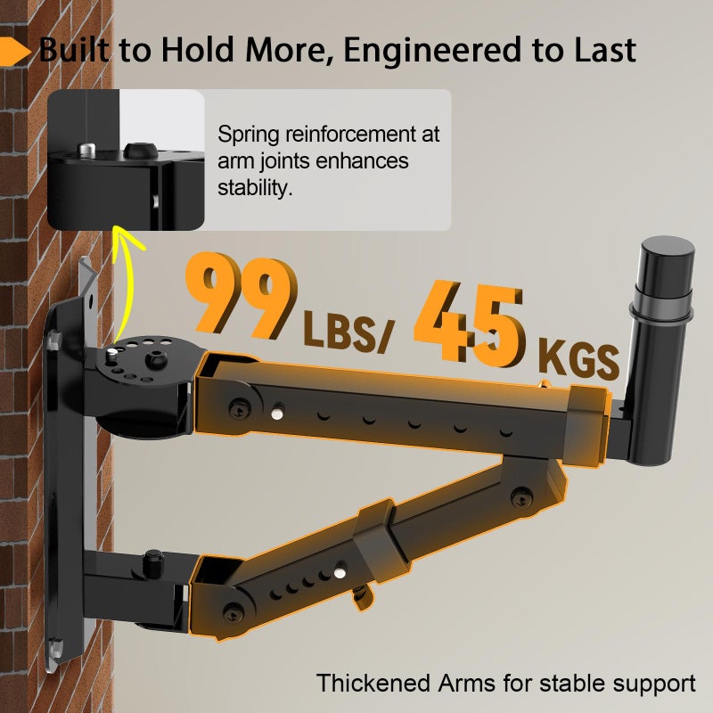 Vondynote Set of 2 Speaker Wall Mounts Heavy Duty PA Wall Speaker Mounting Brackets with 180Â° Swivel and 20Â° Tilt Adjustable, 35mm Pole Mount - Image 5