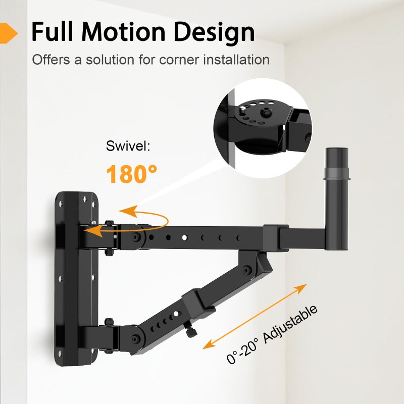Vondynote Set of 2 Speaker Wall Mounts Heavy Duty PA Wall Speaker Mounting Brackets with 180Â° Swivel and 20Â° Tilt Adjustable, 35mm Pole Mount - Image 2