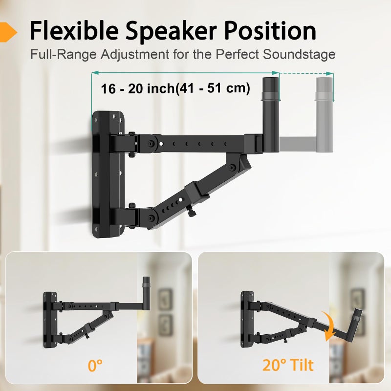 Vondynote Set of 2 Speaker Wall Mounts Heavy Duty PA Wall Speaker Mounting Brackets with 180Â° Swivel and 20Â° Tilt Adjustable, 35mm Pole Mount - Image 3