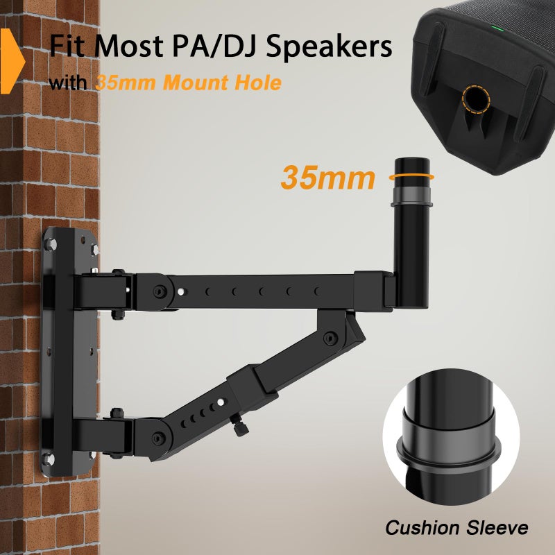 Vondynote Set of 2 Speaker Wall Mounts Heavy Duty PA Wall Speaker Mounting Brackets with 180Â° Swivel and 20Â° Tilt Adjustable, 35mm Pole Mount - Image 4