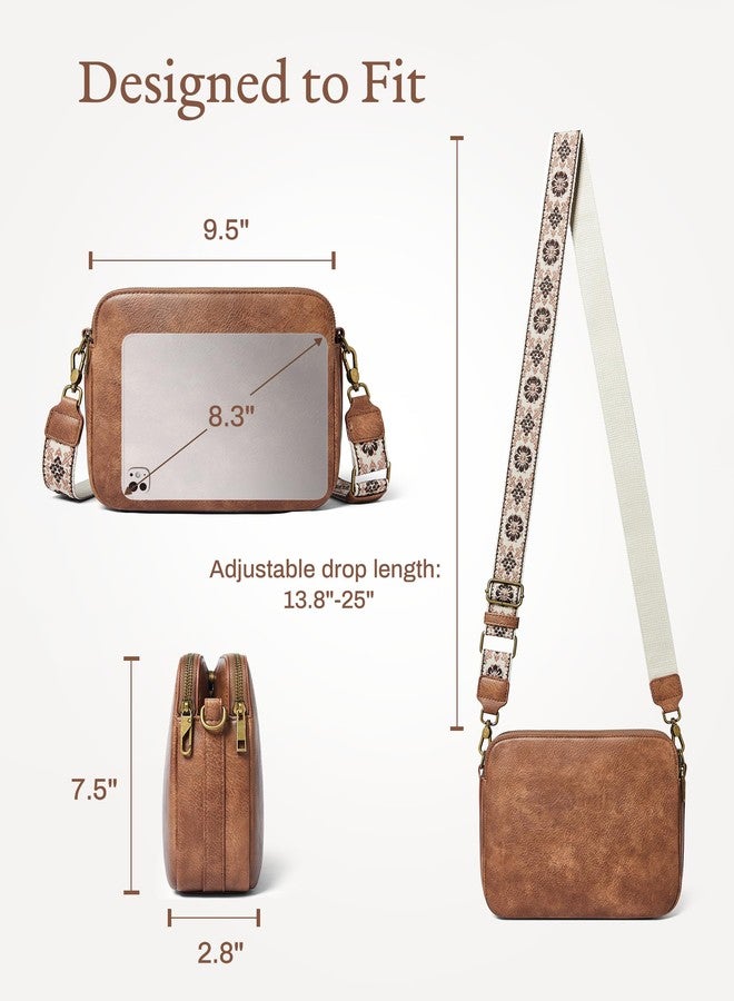 Yarnic Women Crossbody Bag Trendy Faux Leather Cross Body Purse Guiter Strap Shoulder Handbag Sling Anti-theft Zipper, Brown, 7.5" H × 9.5" L × 2.8" W, Antique - Image 5