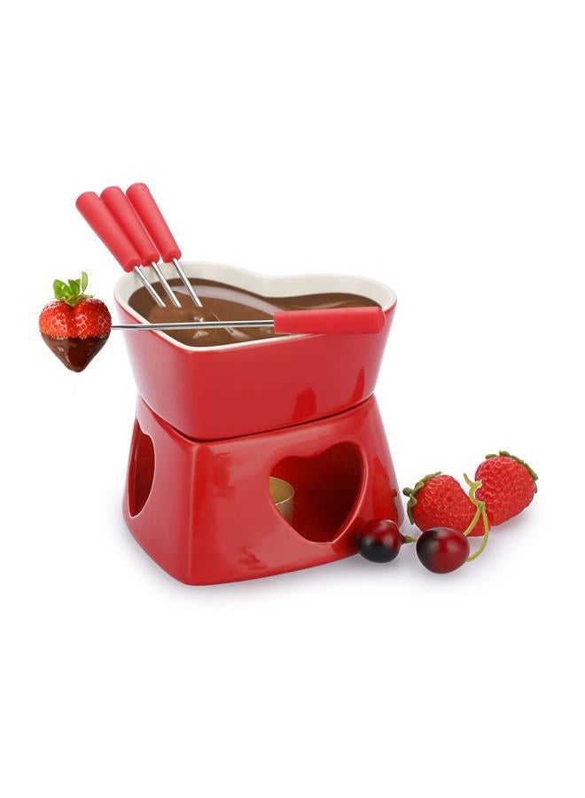 BSTKEY Red Ceramic Butter Warmer Set, Heart Shaped Fondue Pot Melting Pot Set, Melt Hot Pot Bowl Set for Cheese Chocolate Butter Caramel, with 4 Forks - Image 1