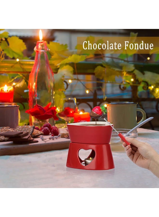 BSTKEY Red Ceramic Butter Warmer Set, Heart Shaped Fondue Pot Melting Pot Set, Melt Hot Pot Bowl Set for Cheese Chocolate Butter Caramel, with 4 Forks - Image 4