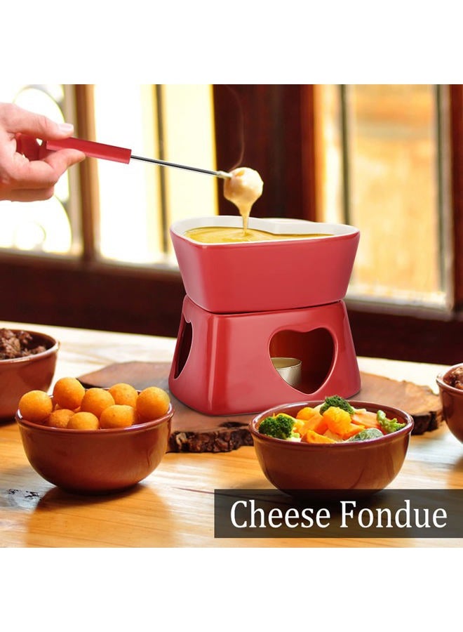 BSTKEY Red Ceramic Butter Warmer Set, Heart Shaped Fondue Pot Melting Pot Set, Melt Hot Pot Bowl Set for Cheese Chocolate Butter Caramel, with 4 Forks - Image 5