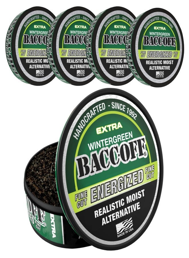 BACC OFF 5 Cans, BaccOff Extra Wintergreen Energized Fine Cut, Strong Wintergreen Flavor with Caffeine and B Vitamins - Image 1
