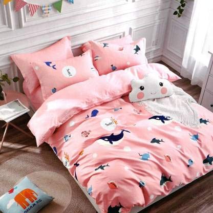 MORADO Premium Glace Cotton Cartoon Design Duvet Cover - Single, Pink Color with Zipper - Image 1