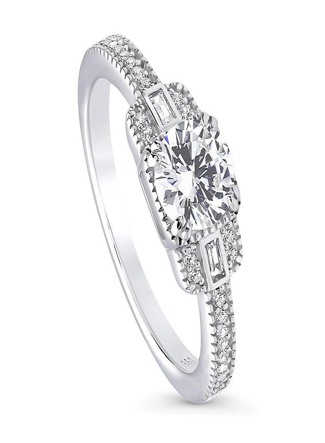 BERRICLE Sterling Silver Vintage Inspired Art Deco Cubic Zirconia CZ Fashion Ring for Women, Rhodium Plated Size 7 - Image 1