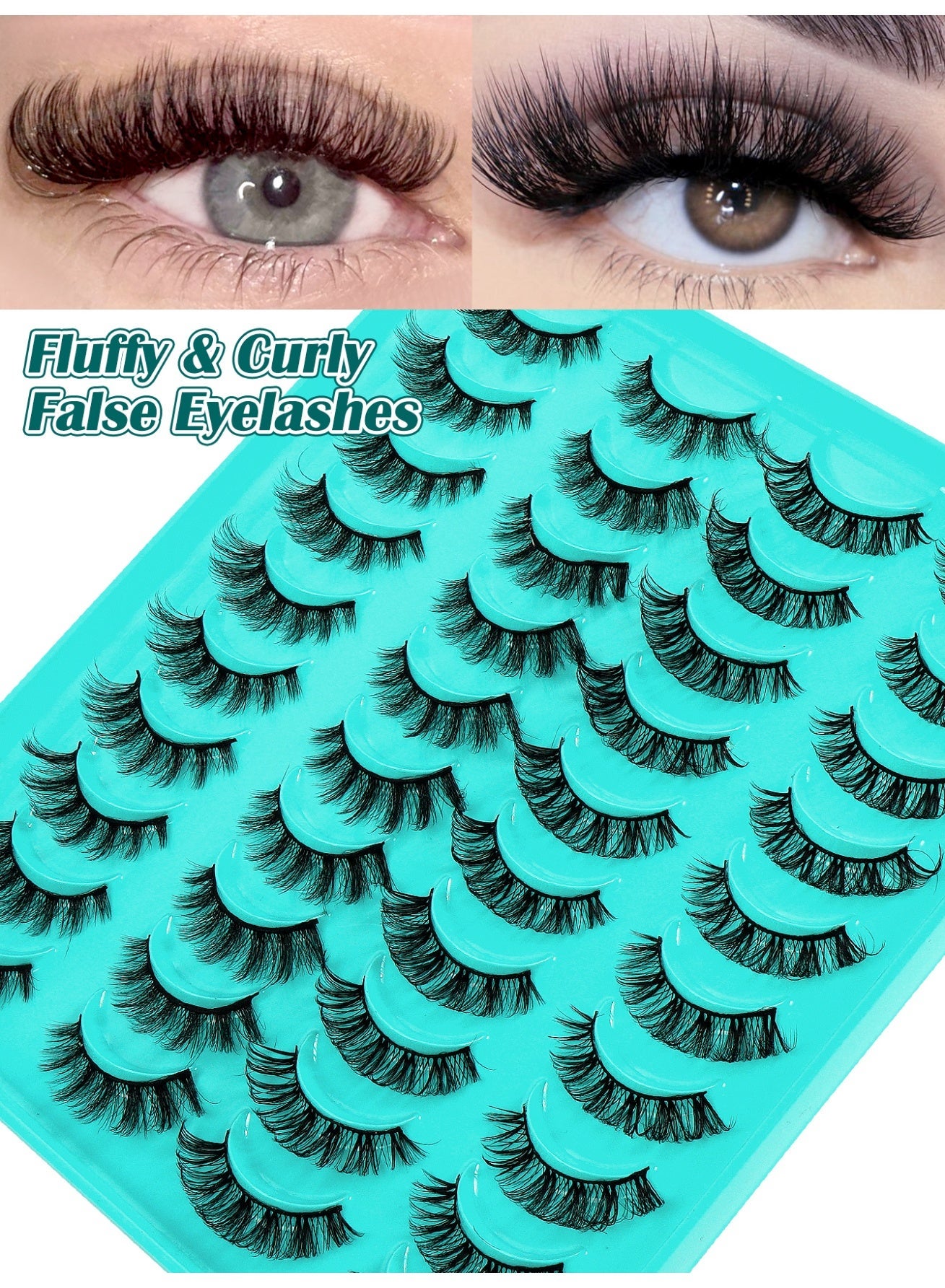 Half Lashes with Clear Band Corner Lashes Natural Look 3D False Eyelashes Wispy Soft Cat Eye Fluffy Curl Accent Lashes Sets(20 Pairs)