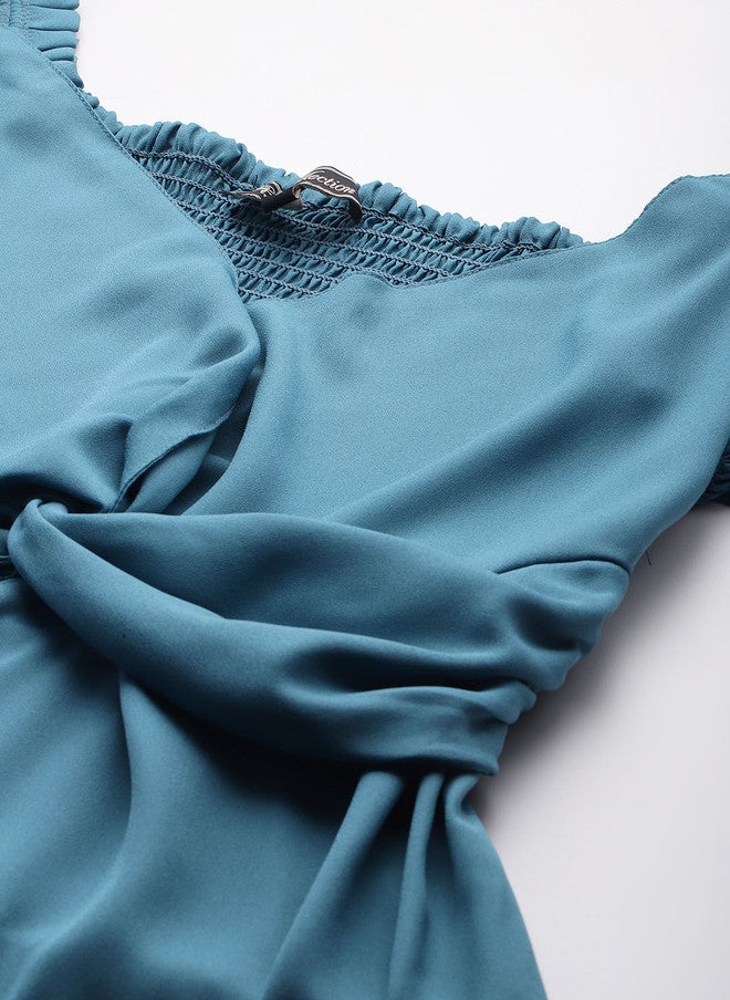 Rue Collection فستان ميني بأكمام منتفخة زرقاء للنساء - Image 2