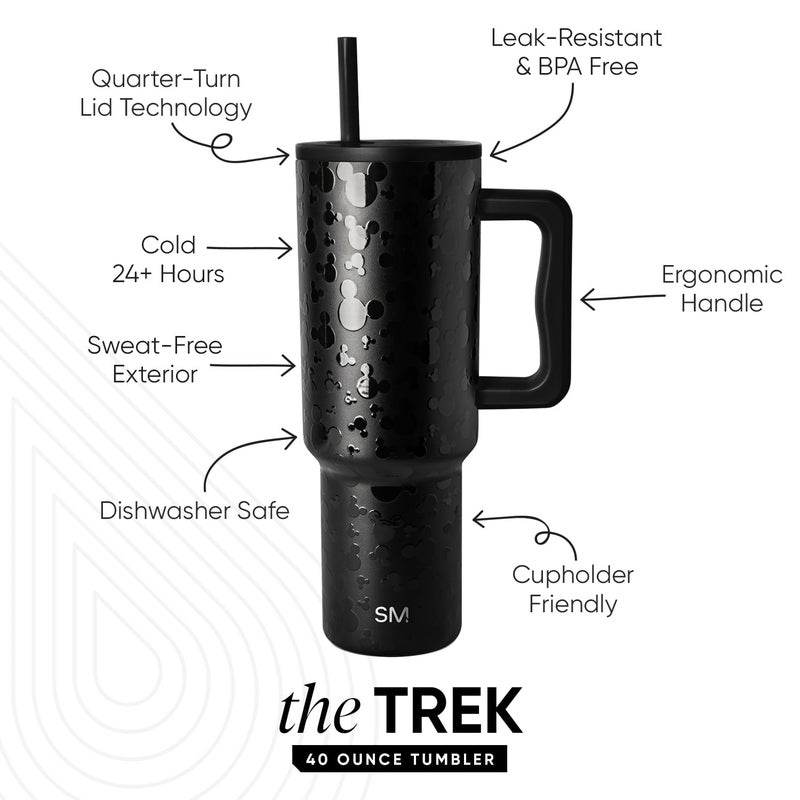 Simple Modern Disney 40 oz Tumbler with Handle and Straw Lid | Insulated Reusable Stainless Steel Water Bottle Travel Mug | Gifts for Women Men Him Her | Trek Collection | 40oz | Iconic Mickey - Image 2