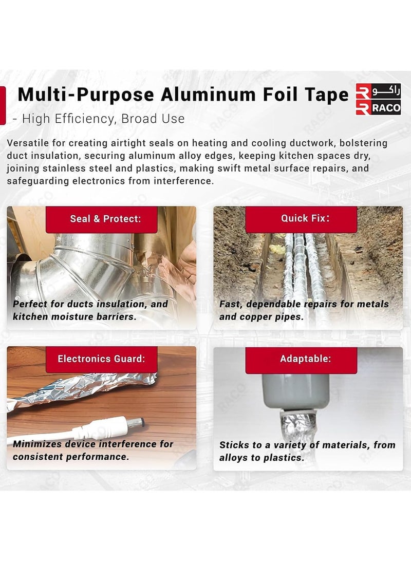 RACO RACO FSK Aluminum Tape – 3-Inch x 64 Ft Multi-Purpose Foil Tape for Metal Repairs, Ductwork, Exhaust Pipes, Dryer Vents, AC Units, Sealing & Patching  - Image 3