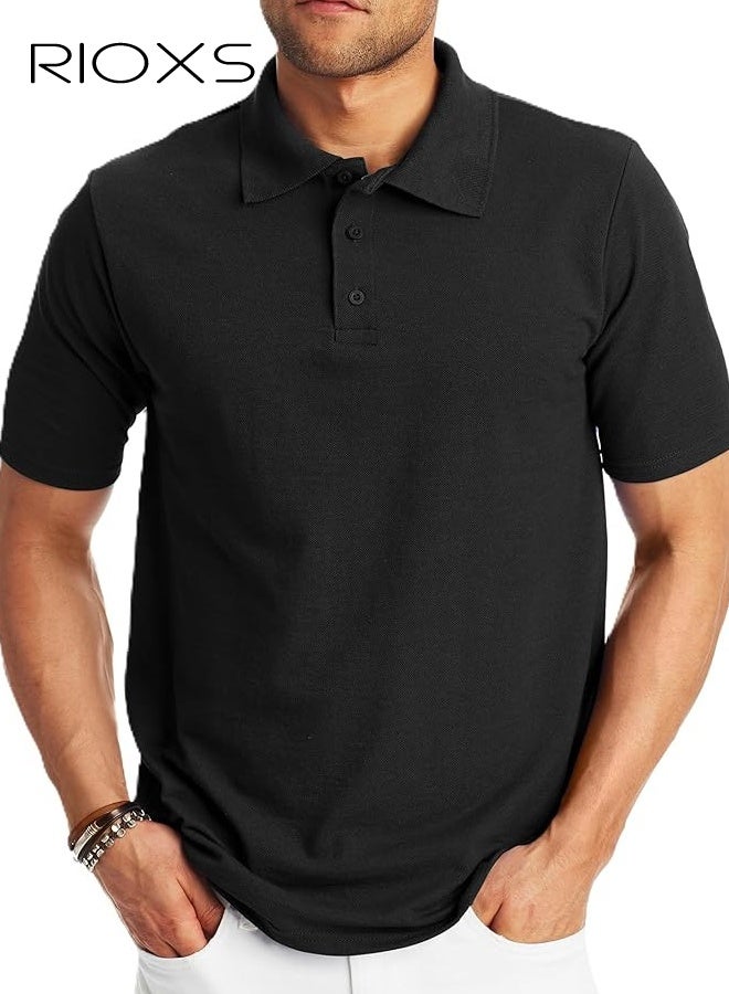 RIOXS Men's Quick-Dry Polo Shirt, Breathable Short Sleeve T-Shirt, Casual Loose Fit Golf Shirt with Button Down Collar, Moisture Wicking Sportswear for Running and Gym, Summer Comfortable Athletic Top, Lightweight Performance Apparel​ - Image 1