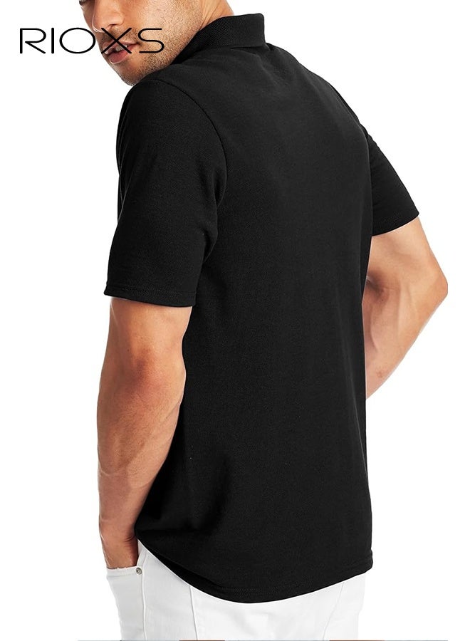 RIOXS Men's Quick-Dry Polo Shirt, Breathable Short Sleeve T-Shirt, Casual Loose Fit Golf Shirt with Button Down Collar, Moisture Wicking Sportswear for Running and Gym, Summer Comfortable Athletic Top, Lightweight Performance Apparel​ - Image 2