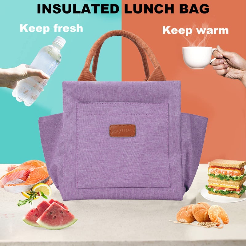 Joymee Lunch Bag Women Insulated Lunch Box Reusable Leakproof Large Spacious Cooler Tote for Women Men Adult with Bottle Holder and Side Pockets for Work Office Travel Picnic - Purple - Image 5