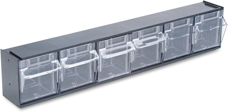 Deflecto 20604OP Tilt Bin Plastic Storage System w6 Bins 23 58 x 3 58 x 4 12 Black - Image 1