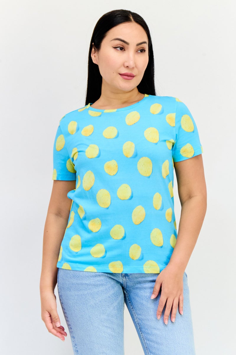 ONLY Women Round Neck Short Sleeve Allover Print T Shirt, Multicolor  - Image 1