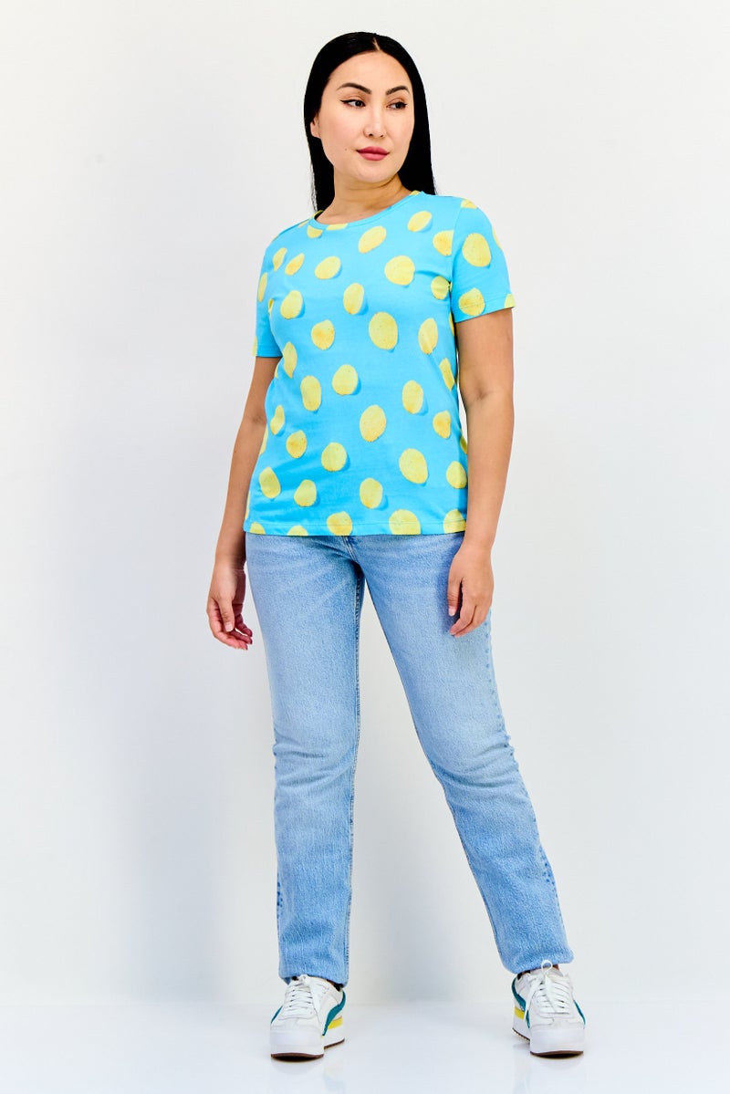 ONLY Women Round Neck Short Sleeve Allover Print T Shirt, Multicolor  - Image 4